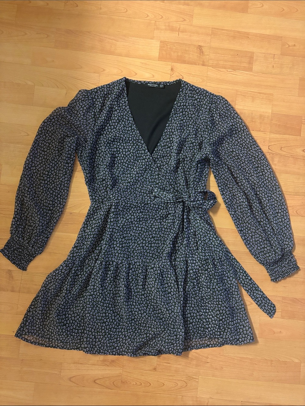 Nasty Gal Blue Micro Floral Wrap Mini Dress